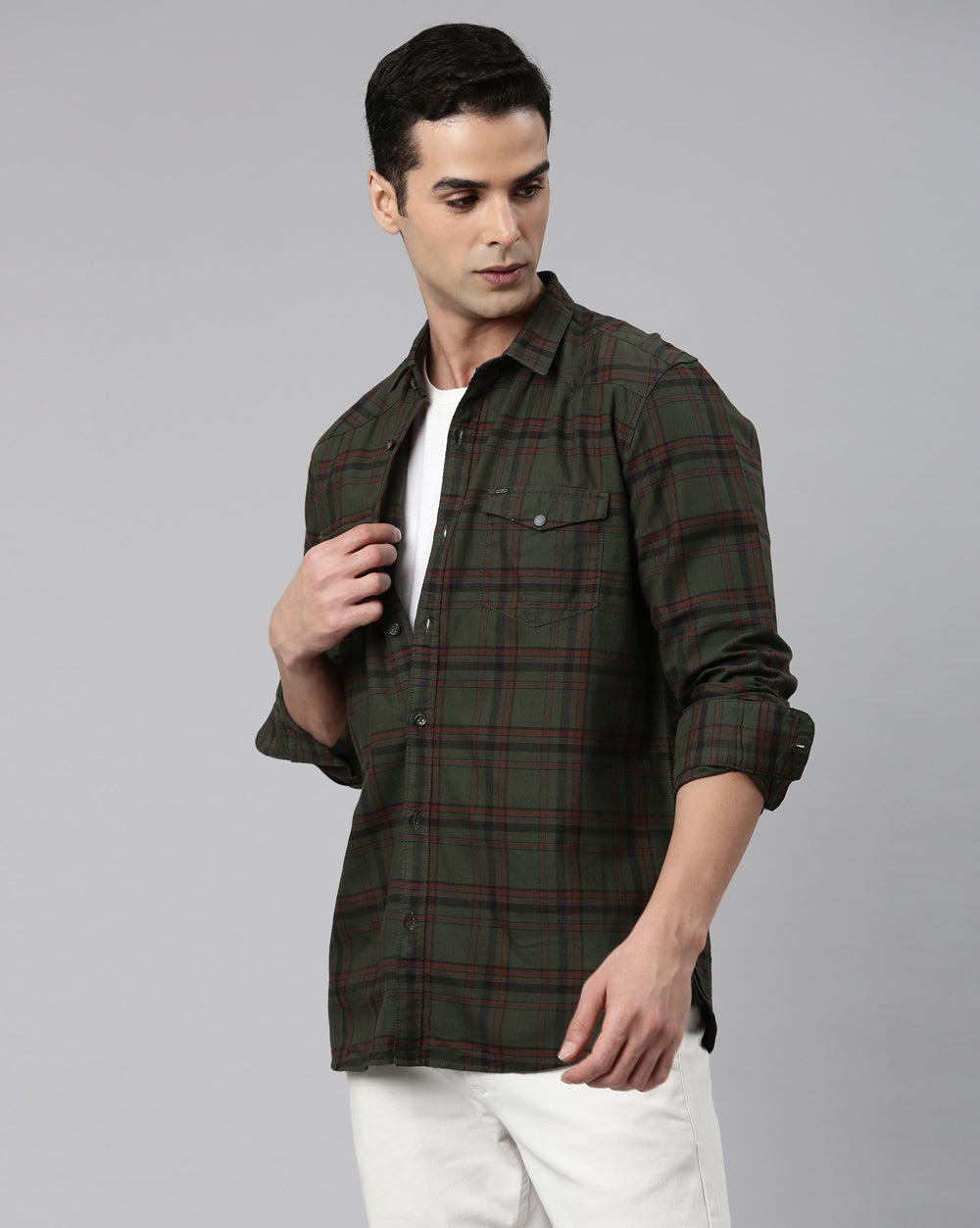 Swing Olive Plaid Shirt for Men 