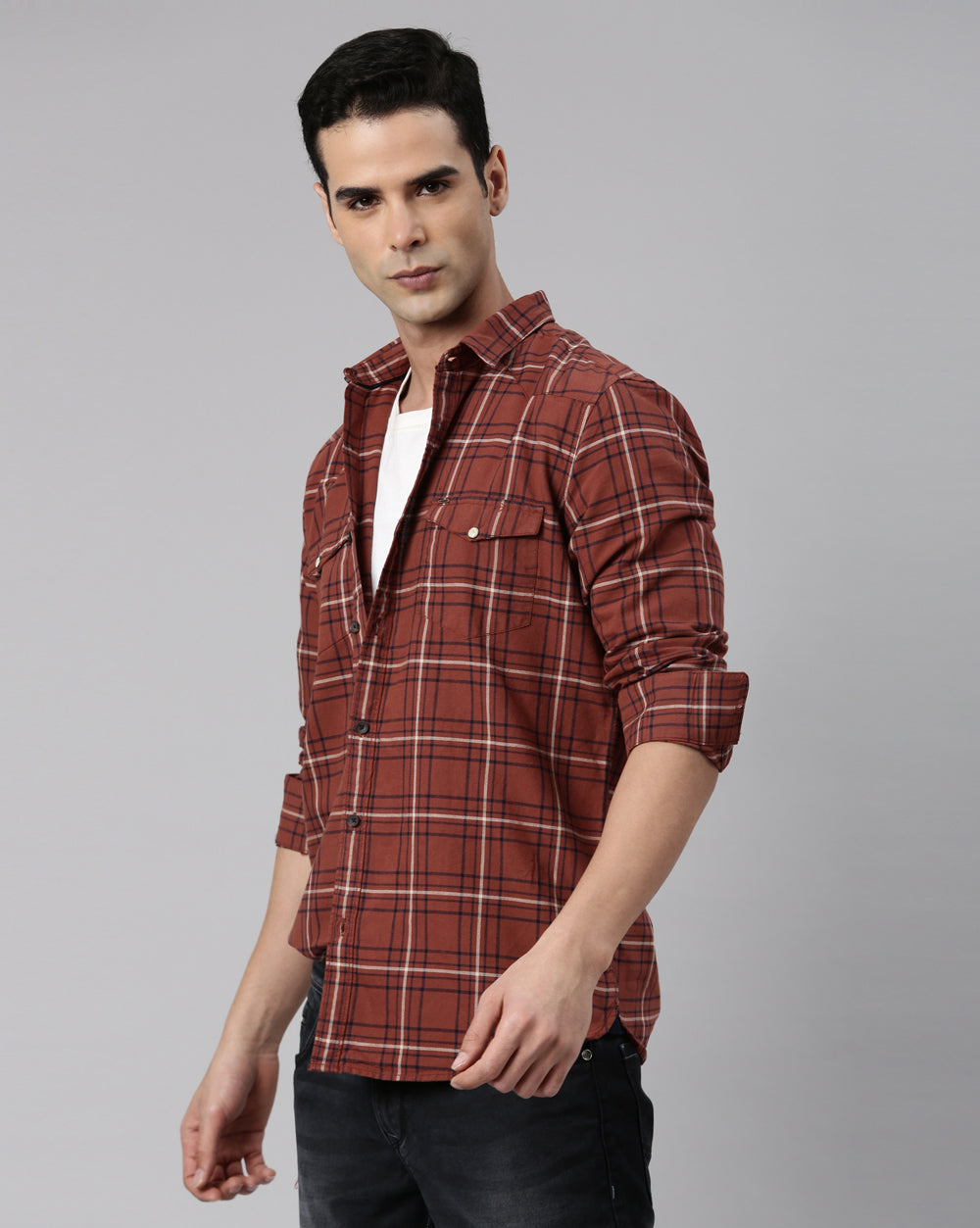 Swing Rust Checkered Shirt for Men 