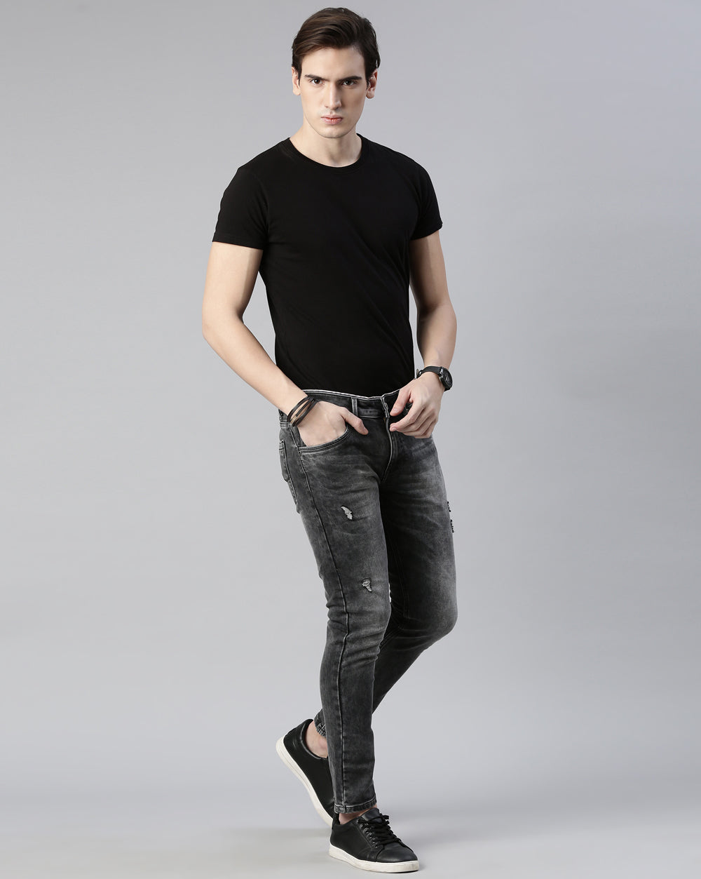 DISTRESSED DARK GREY DENIM Jeans for Men 