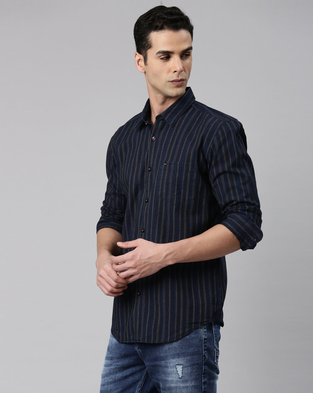 Men's Indigo Beige Striped Shirt for Men 