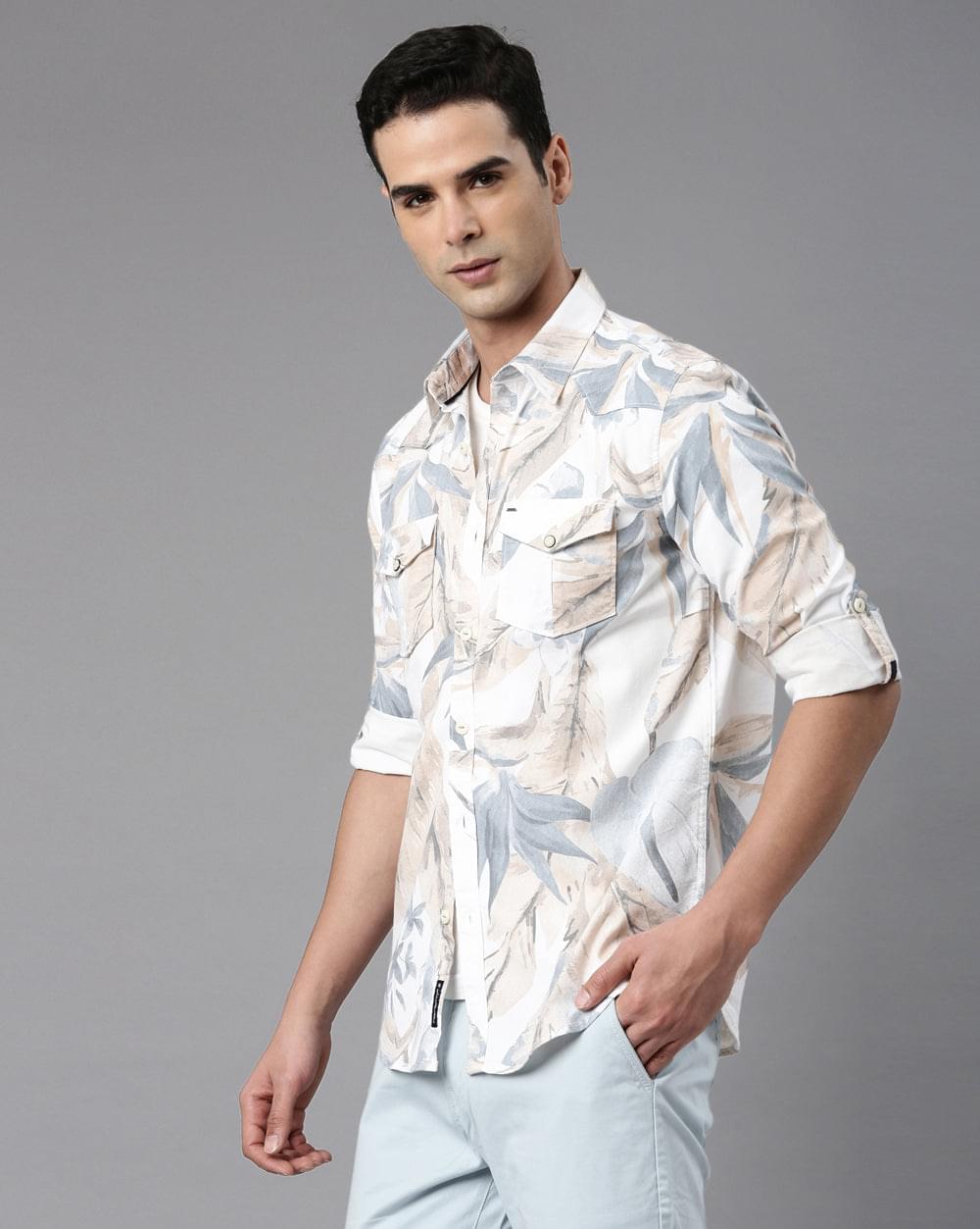 Blue & Beige Printed Shirt for Men 