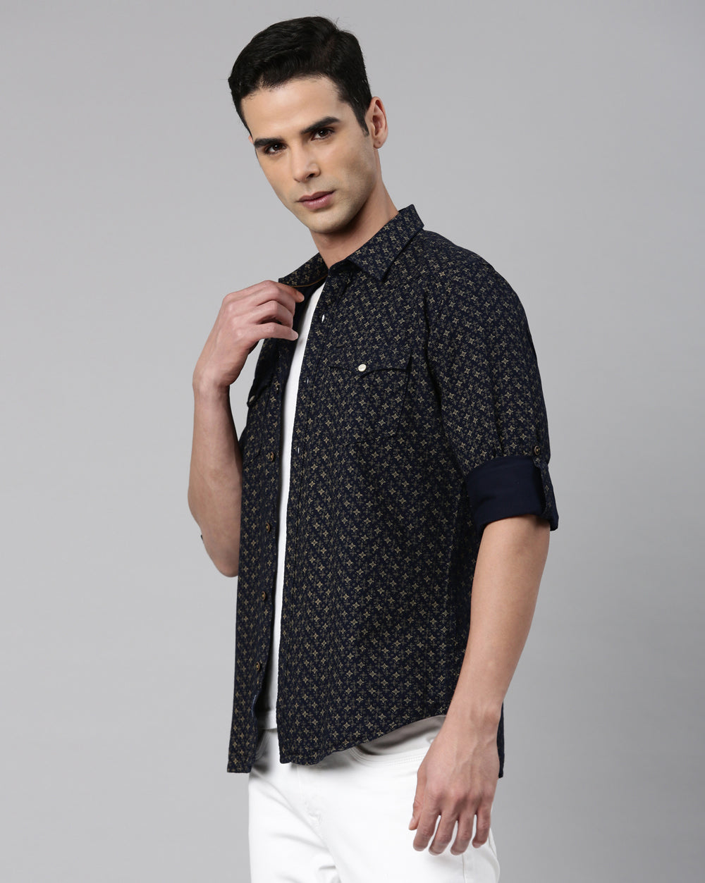 Indigo Slim Fit Printed Shirt for Men 