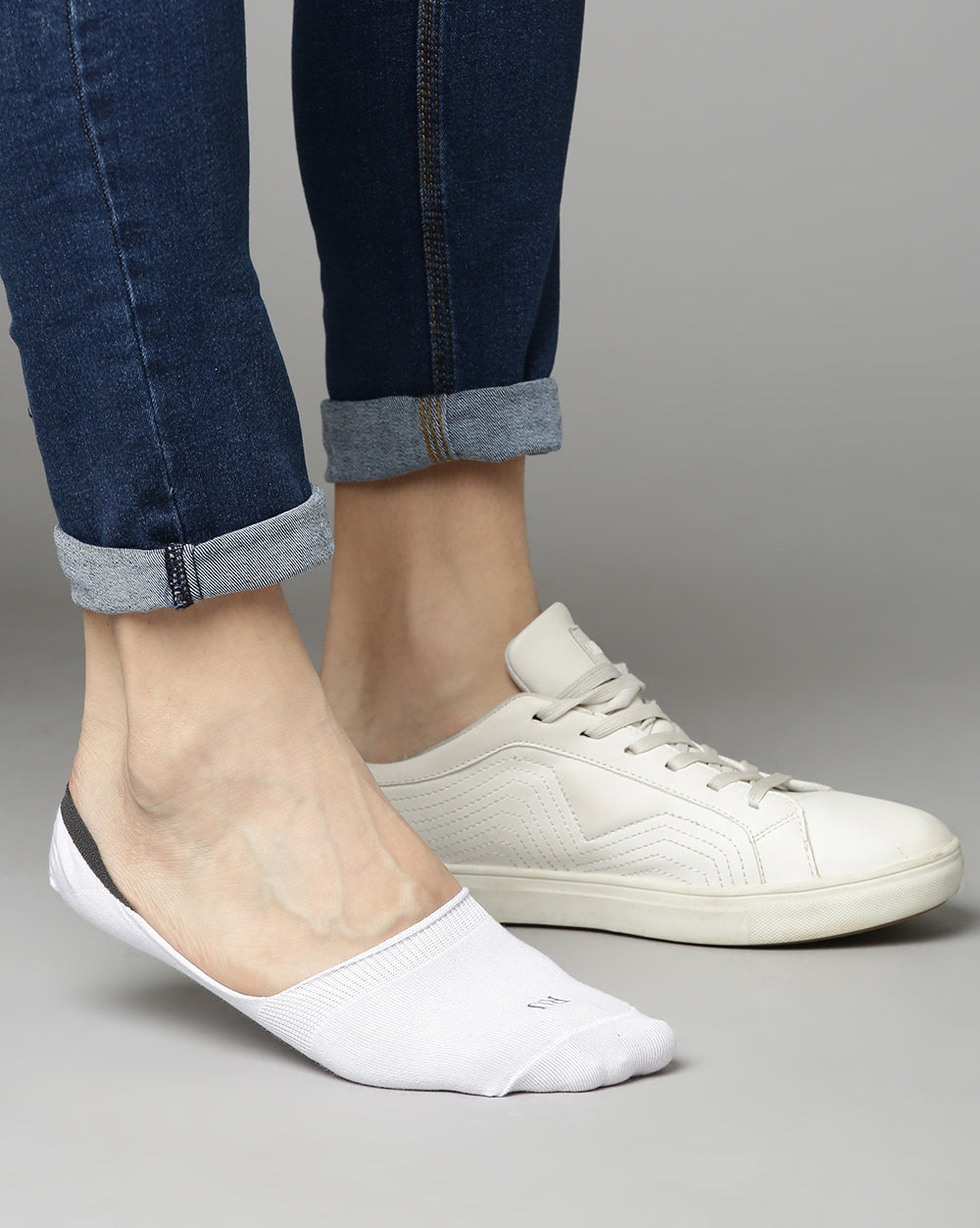 Loafer Socks - White/Light Grey