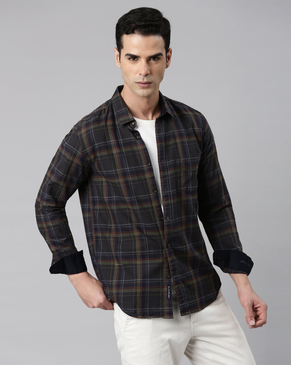Sway Olive Checkered Shirt for Men 