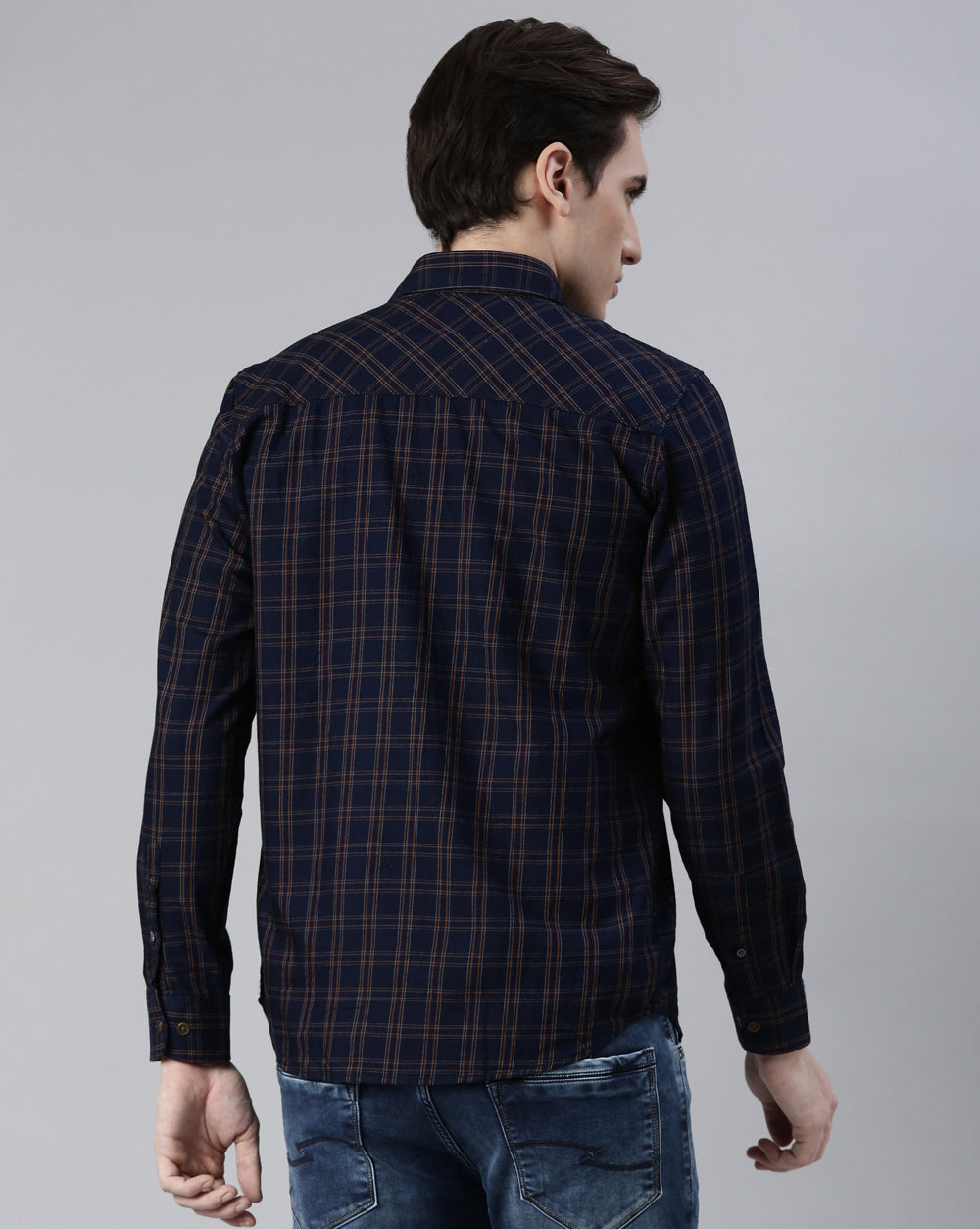 Swing Indigo Khaki Checkered Shirt for Men 