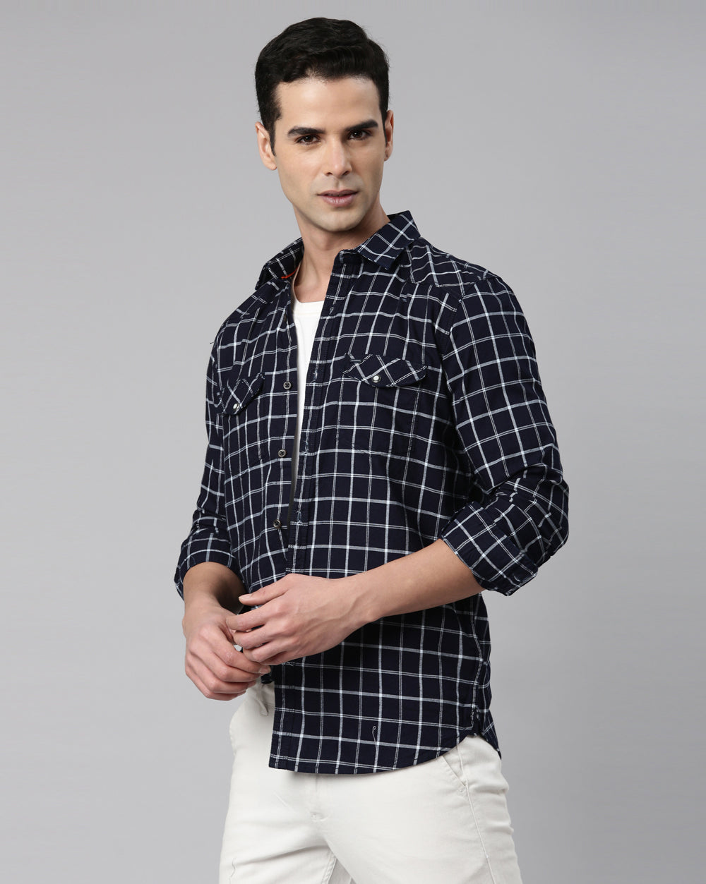 Swing Dark Blue Checkered Shirt for Men 