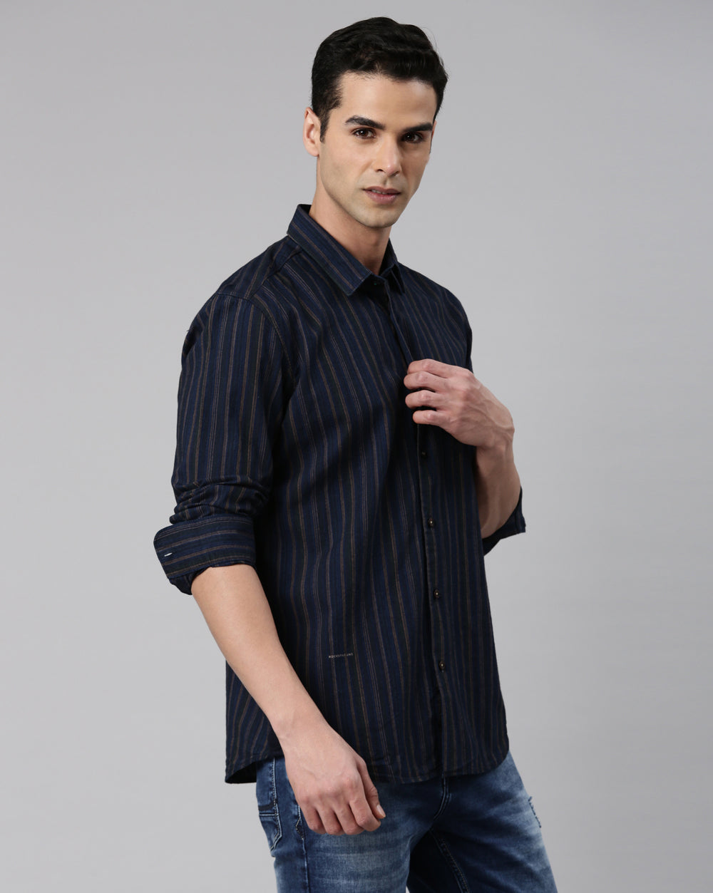 Men's Indigo Beige Striped Shirt for Men 