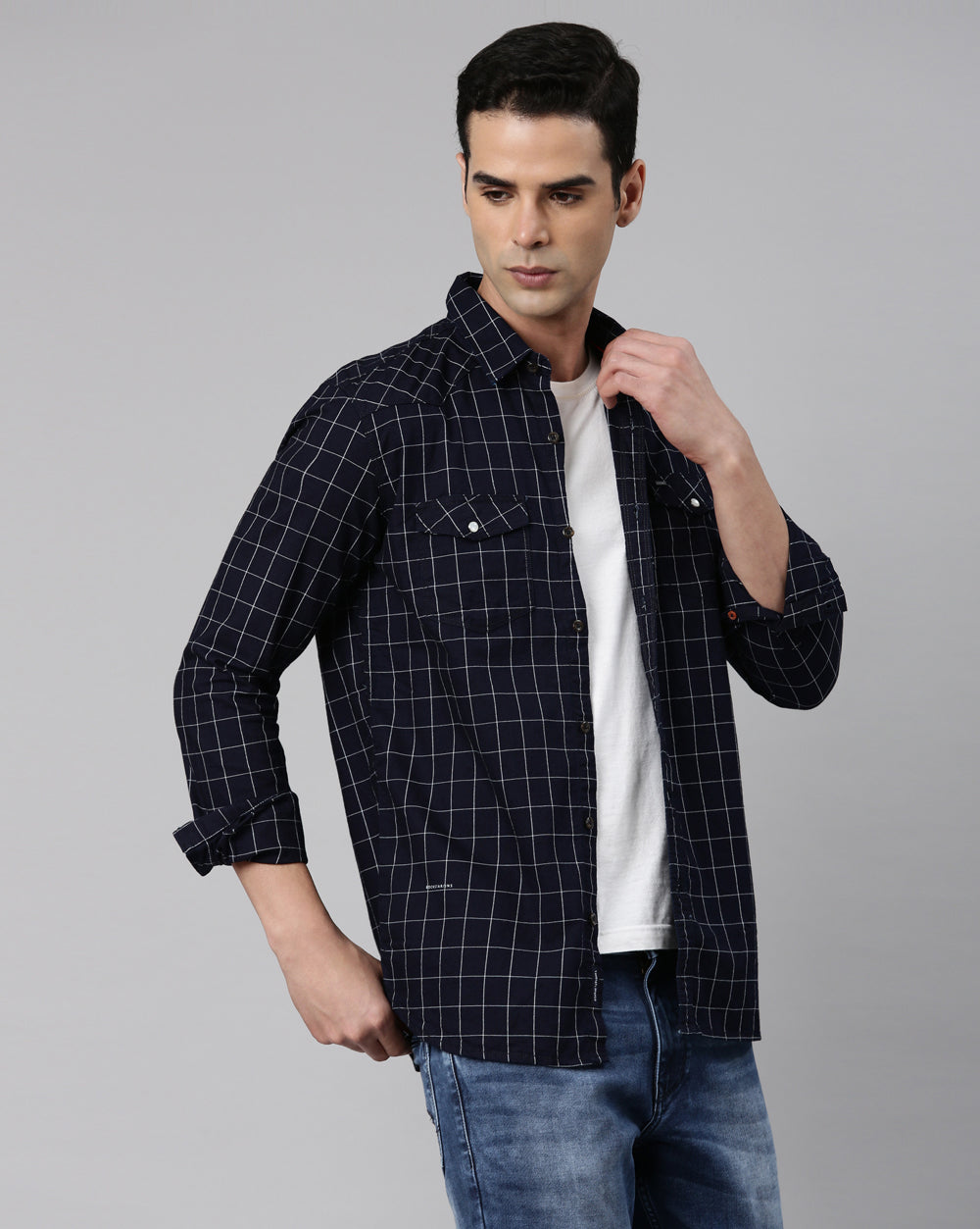 Swing Indigo Navy Checkered Shirt for Men