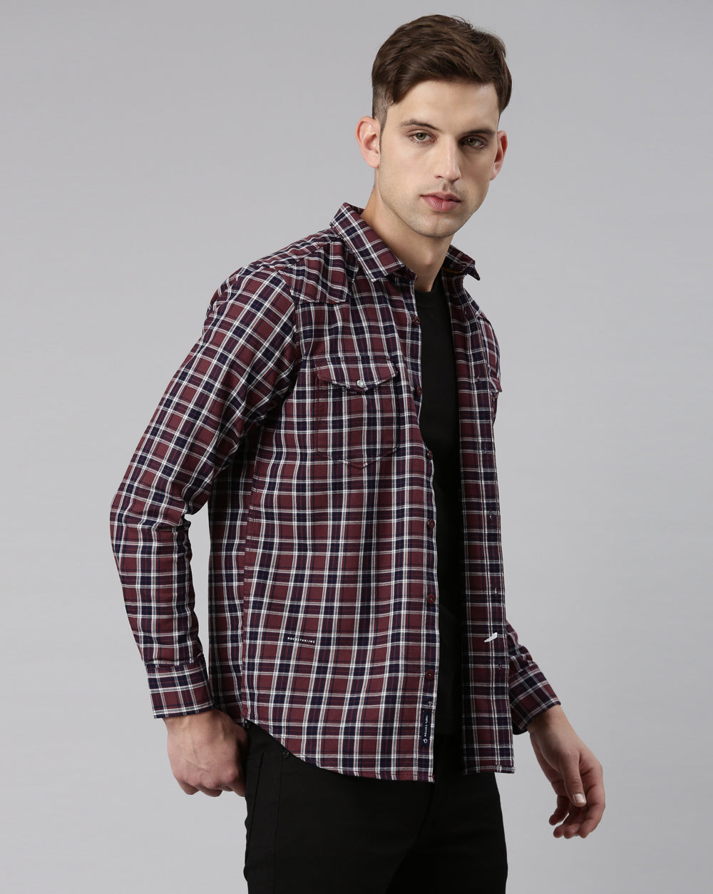 Swing Maroon Indigo Checkered Shirt for Men 