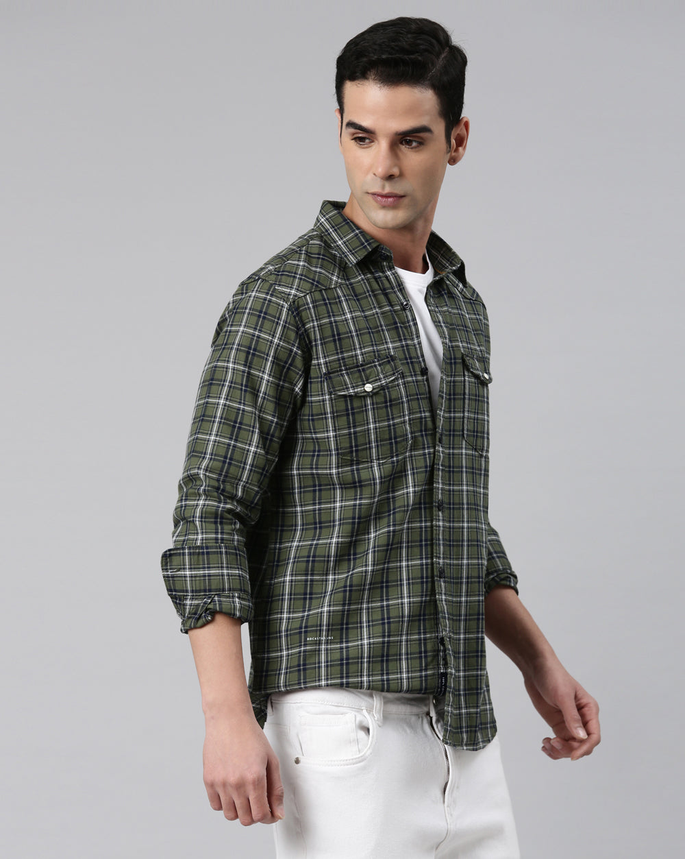 Swing Forever Olive Checkered Shirt for Men 