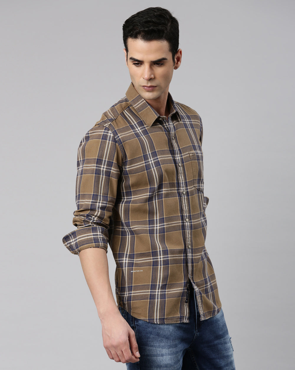 Sway Khaki Checkered Shirt for Men 