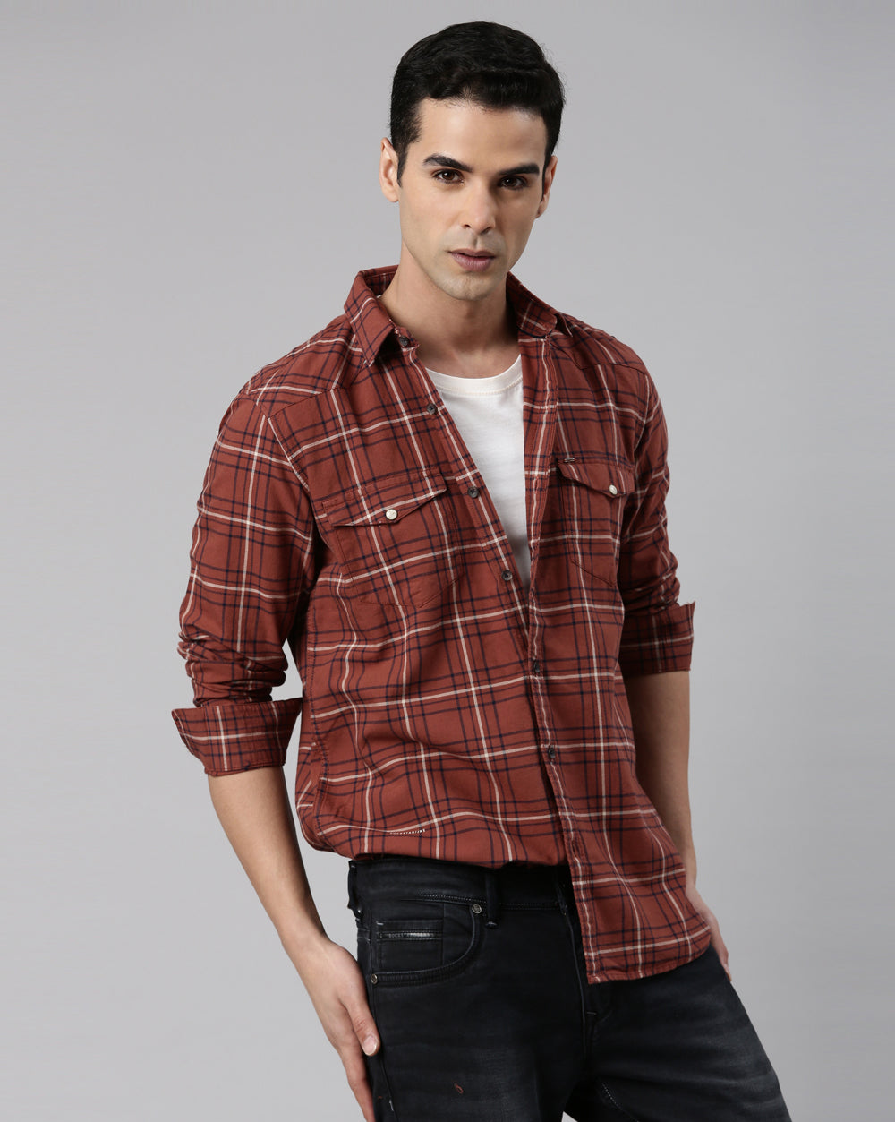 Swing Rust Checkered Shirt for Men 