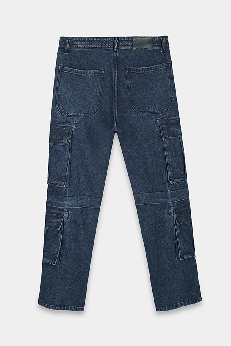 DREAM CHASER Relaxed Fit 8 Pockets Denim Cargo Jeans Dark Blue (Copy)