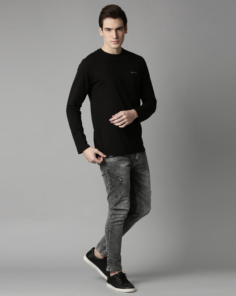 Distressed Grey Denim Ankle Fit Jeans For Men