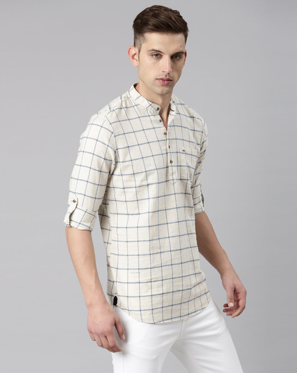 Natural Checkered Kurta Beige