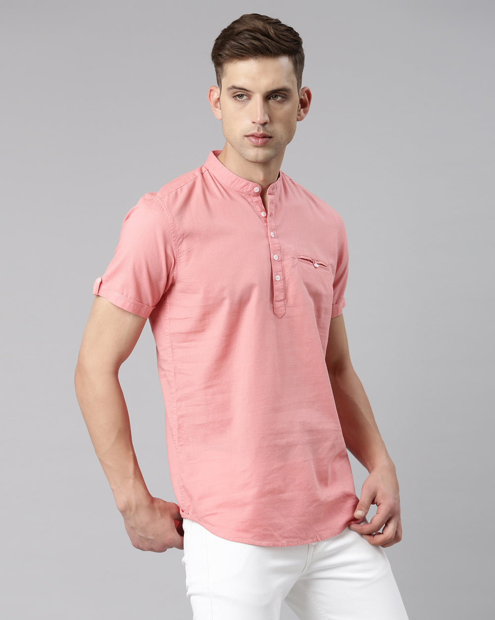 Peach Colored Classic Short Kurta For Men