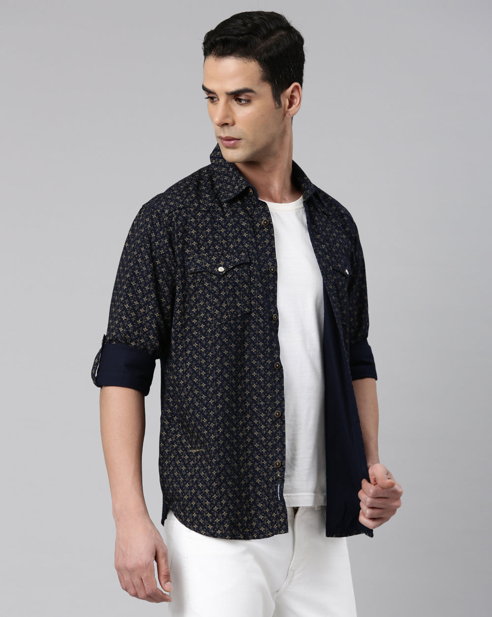 Indigo Slim Fit Printed Shirt for Men 