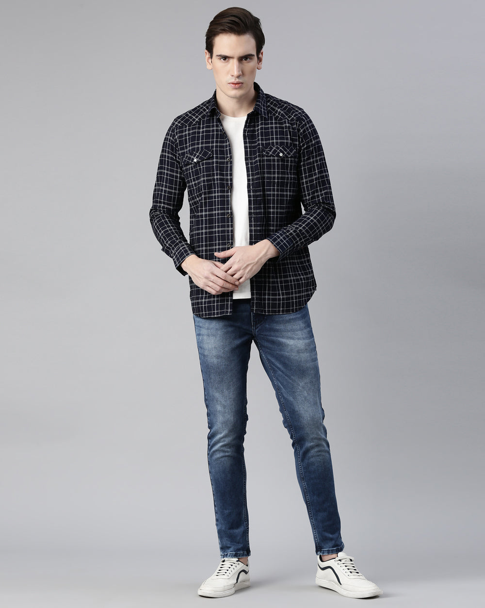 Swing Midnight Blue Checkered Shirt for Men 