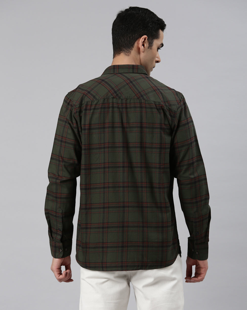 Swing Olive Plaid Shirt for Men 