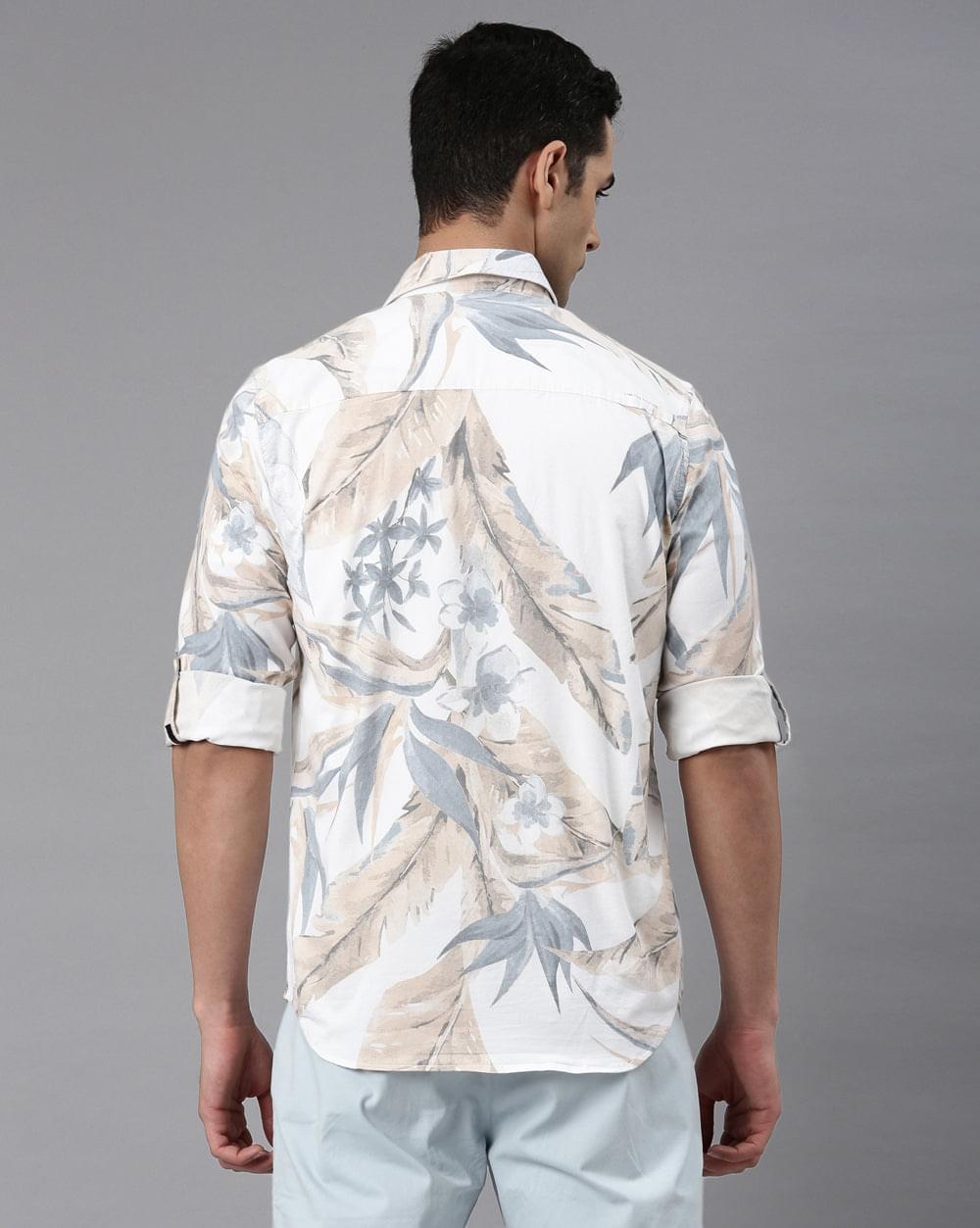 Blue & Beige Printed Shirt for Men 