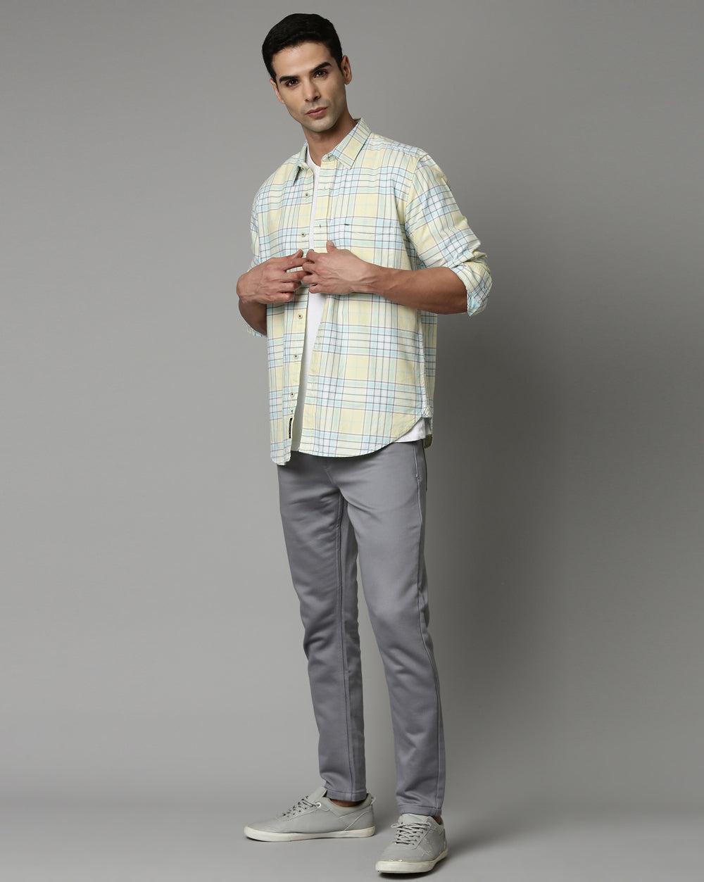 Sway Lemon Yellow Checkered Shirt for Men 