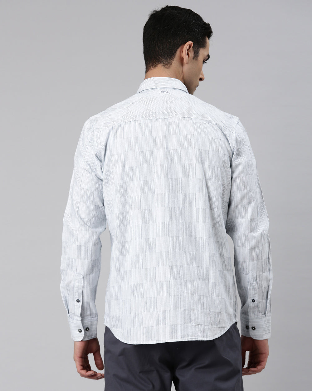 Light Grey Checkered Denim Shirt for Men 