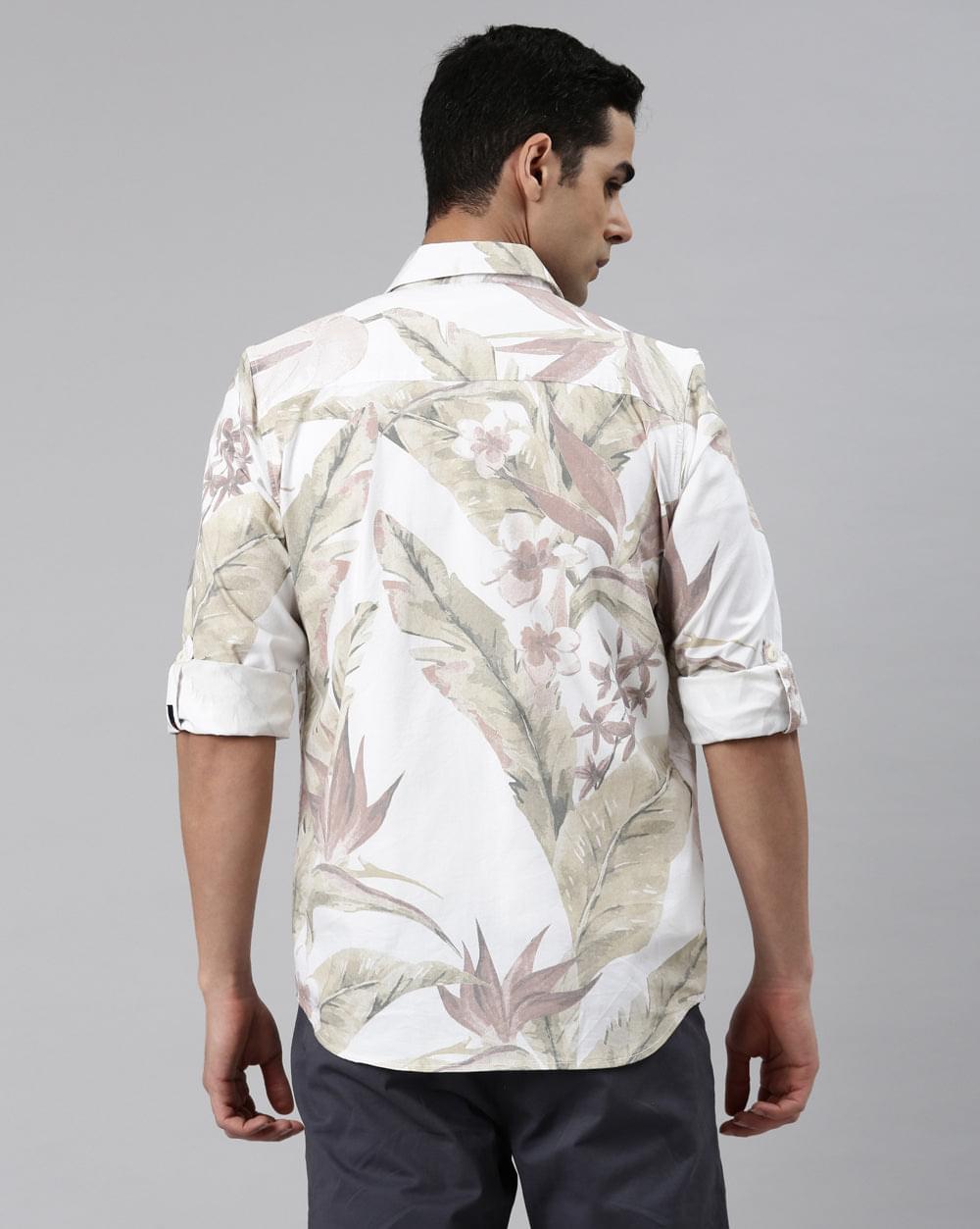 Beige & Green Printed Shirt for Men 