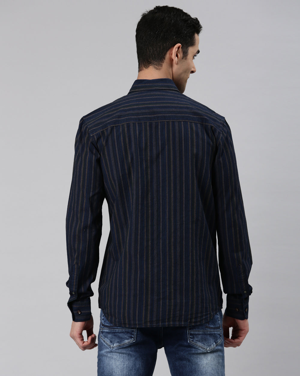 Men's Indigo Beige Striped Shirt for Men 