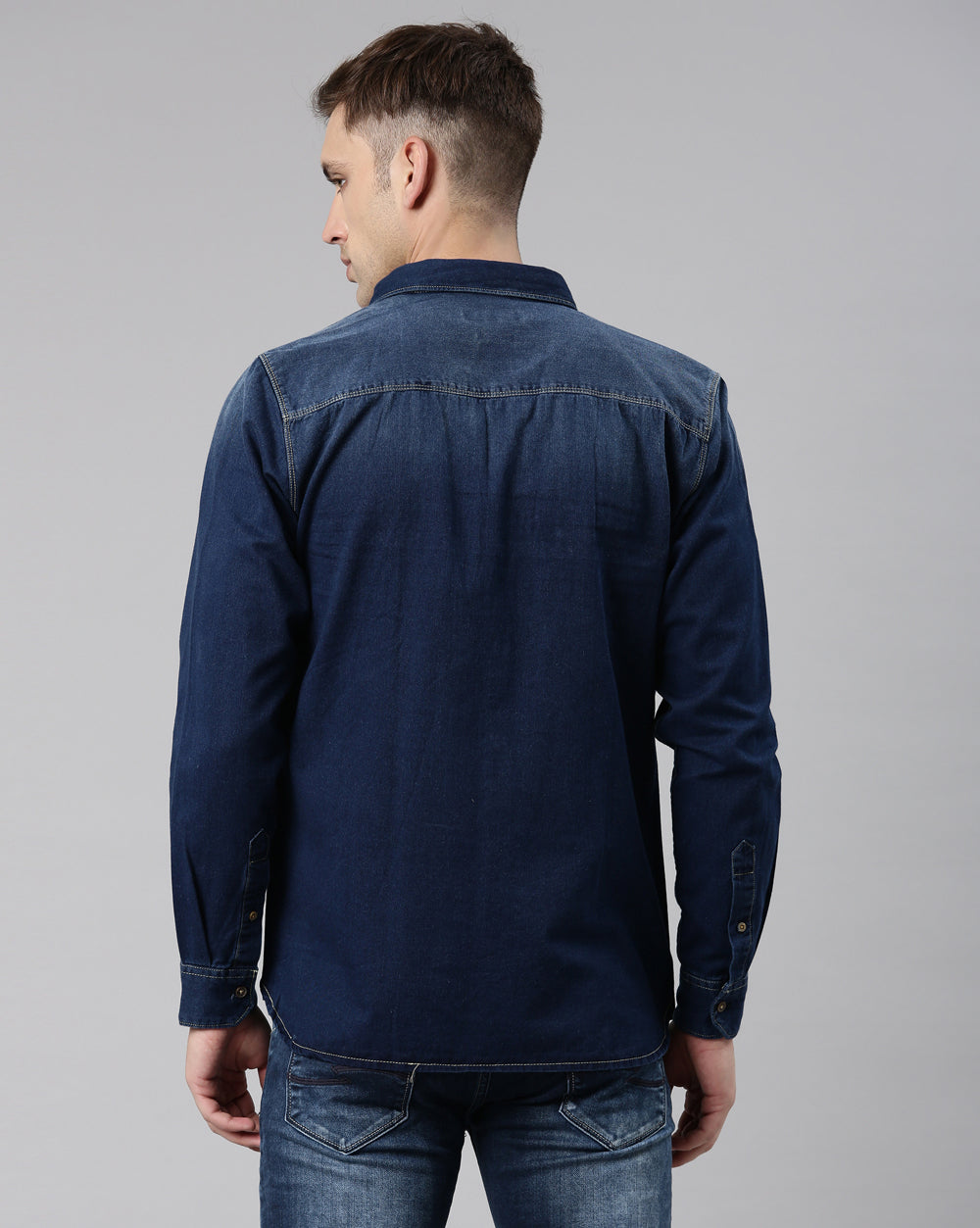 Mid Blue Washed Denim Shirt for Men 