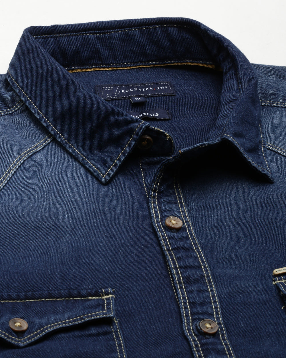 Mid Blue Washed Denim Shirt for Men 