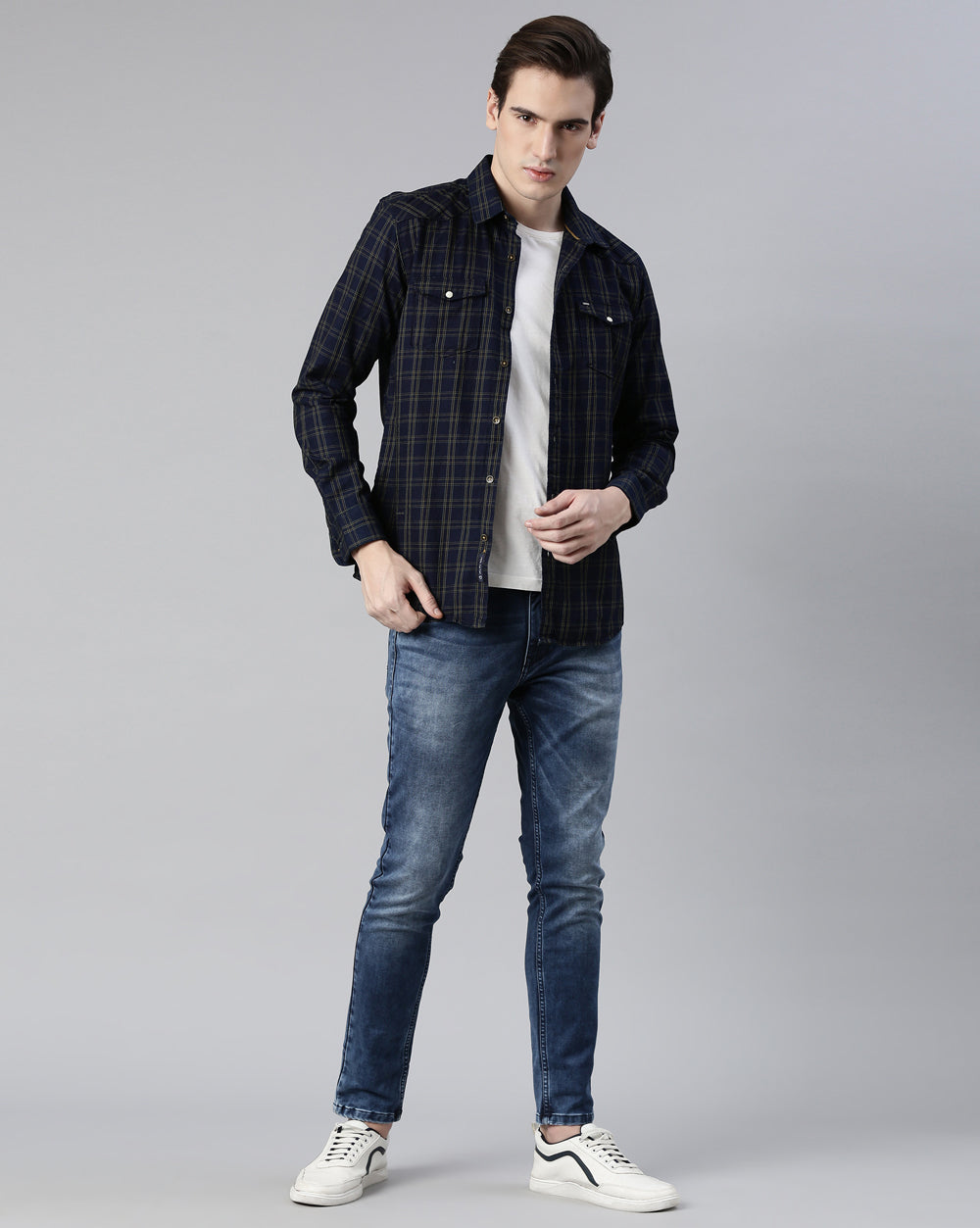 Swing Indigo Green Checkered Shirt for Men 