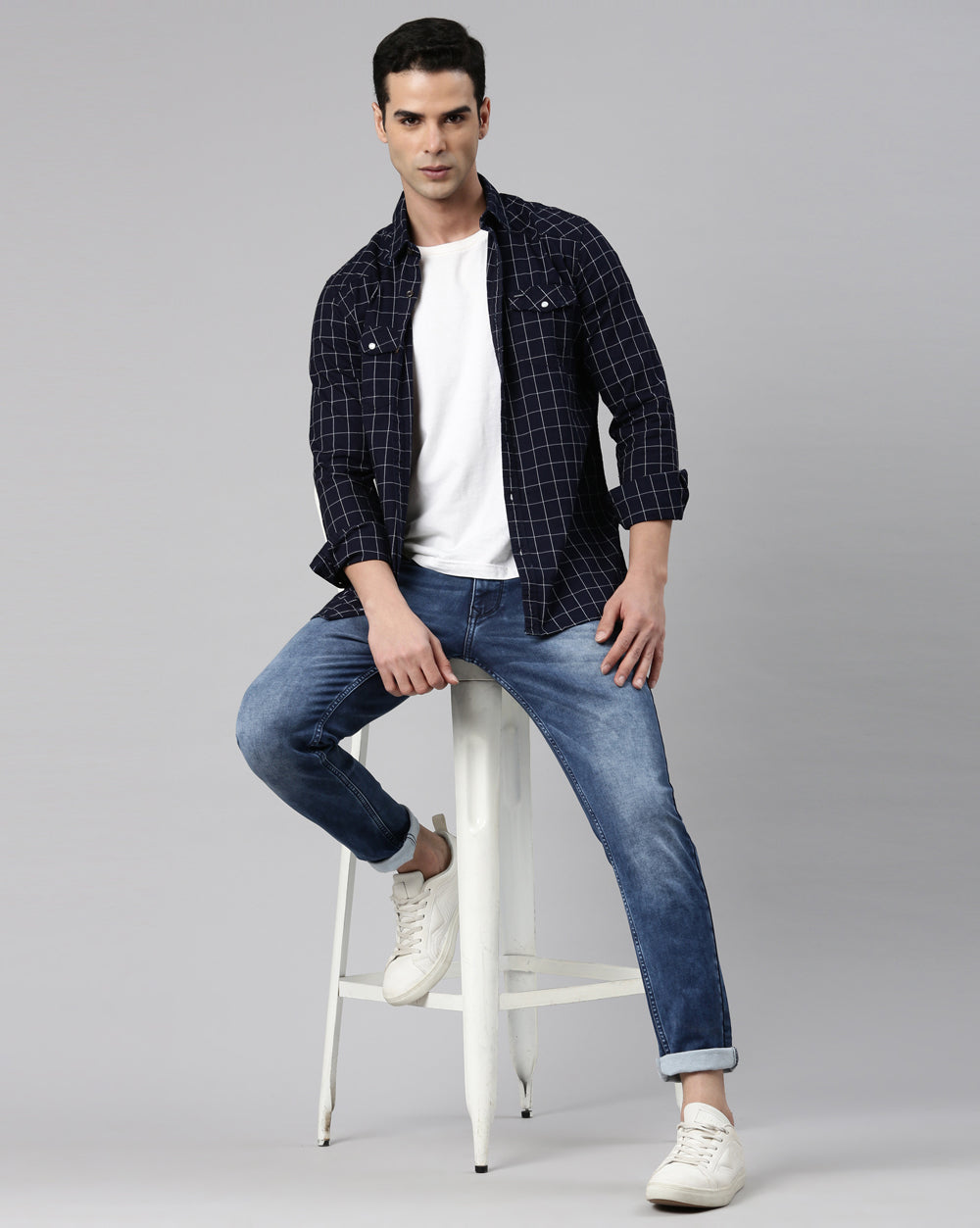 Swing Indigo Navy Checkered Shirt for Men