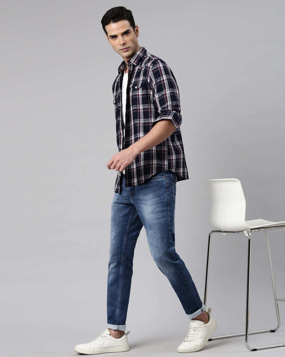 Swing Indigo Dreams Checkered Shirt for Men 