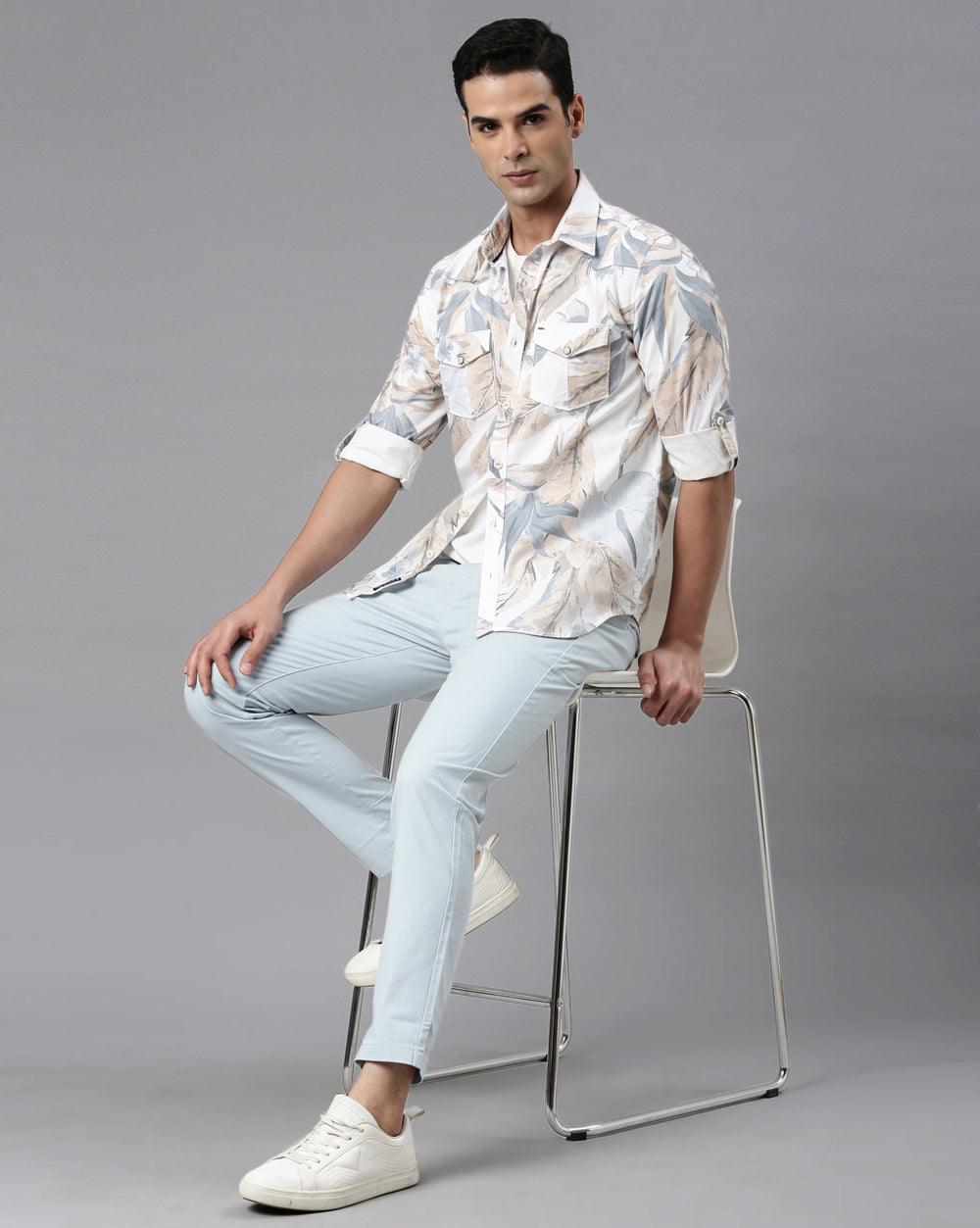 Blue & Beige Printed Shirt for Men 