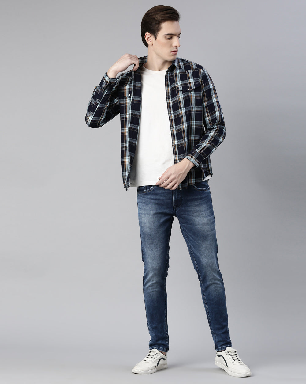 Swing Indigo Check Shirt for Men 