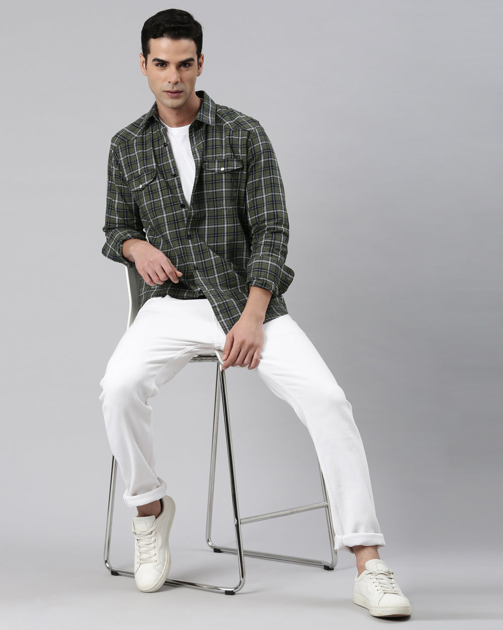 Swing Forever Olive Checkered Shirt for Men 