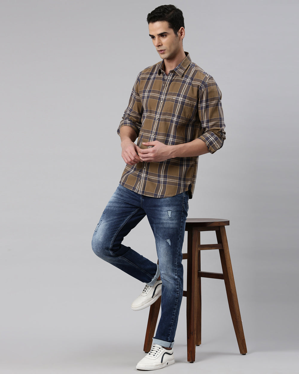 Sway Khaki Checkered Shirt for Men 