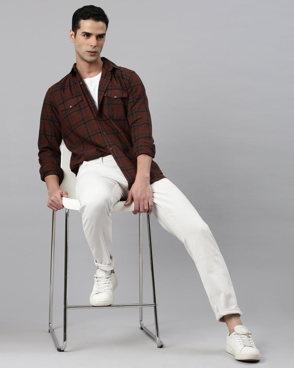 Swing Maroon Plaid Shirt for Men