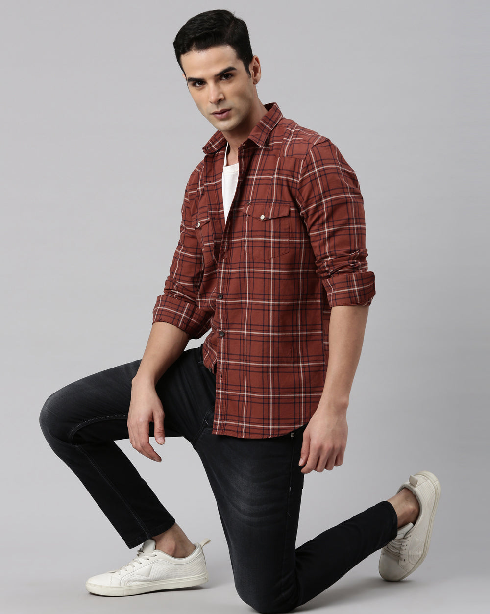 Swing Rust Checkered Shirt for Men 