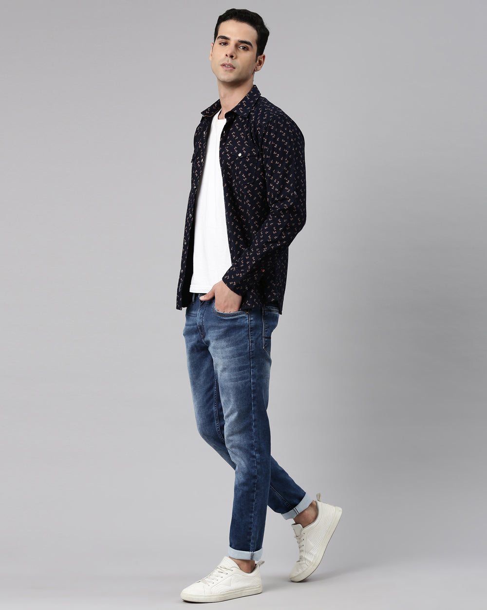 Men's Indigo Printed Shirt for Men 