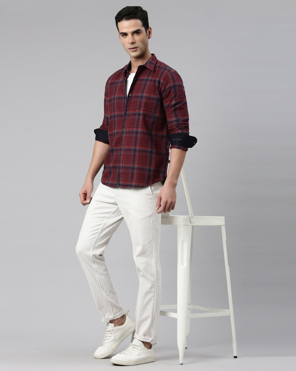 Sway Maroon Checkered Shirt for Men 