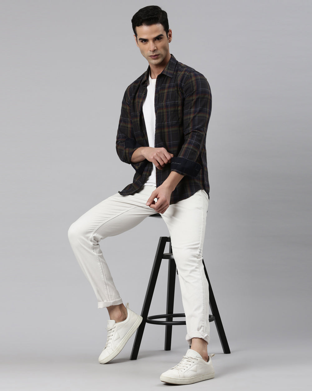 Sway Olive Checkered Shirt for Men 