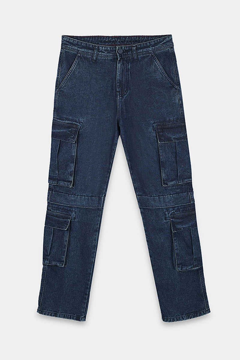 DREAM CHASER Relaxed Fit 8 Pockets Denim Cargo Jeans Dark Blue (Copy)