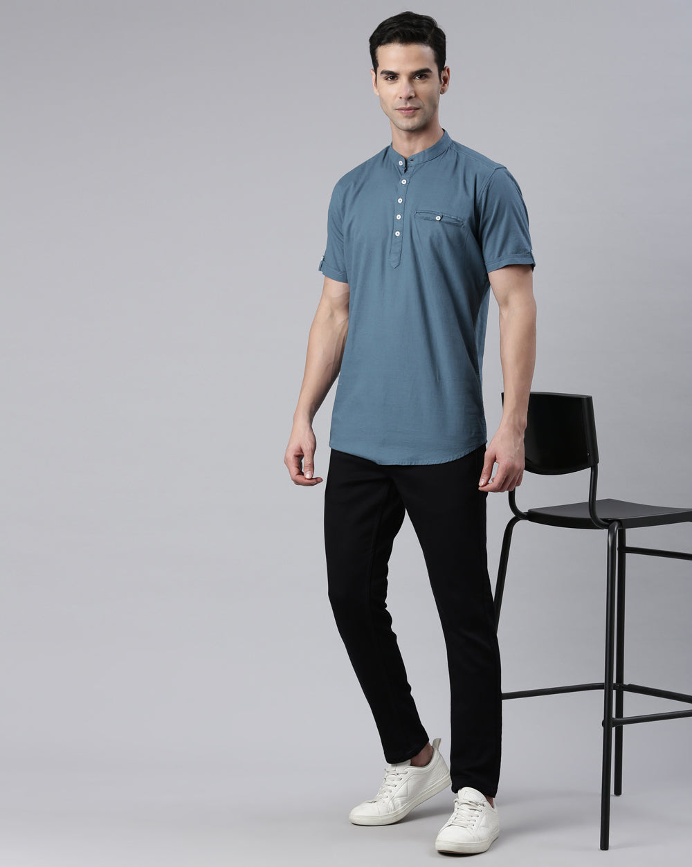Blue Classic Short Kurta For Men