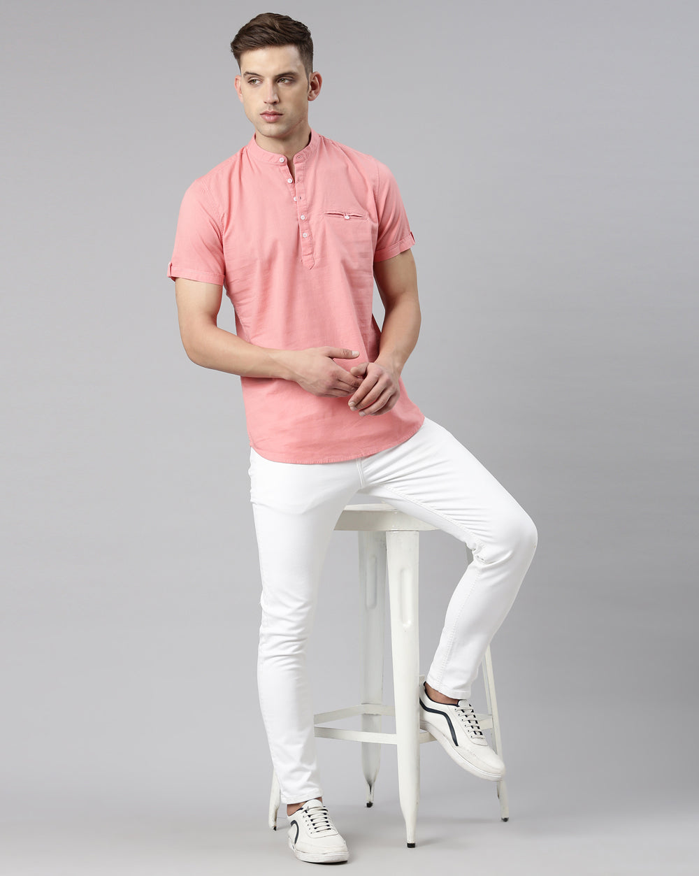 Peach Colored Classic Short Kurta For Men