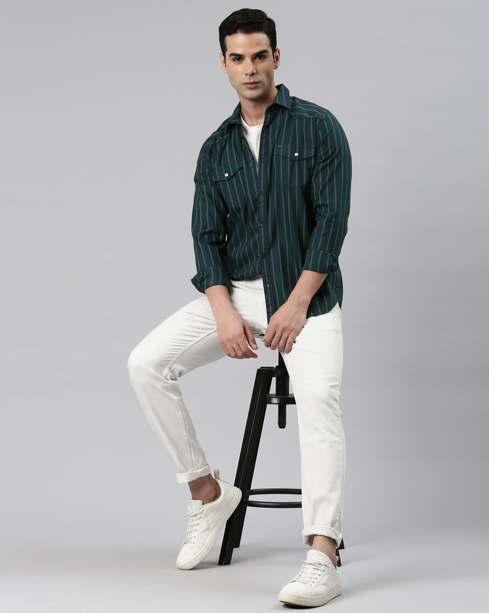 Green Stripe Shirt for Men 