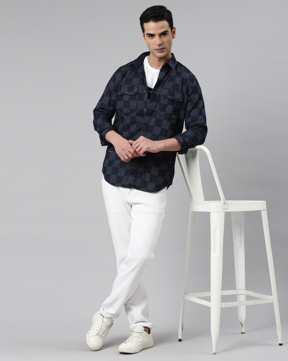 Indigo Double Pocket Checkered Shirt for Men 