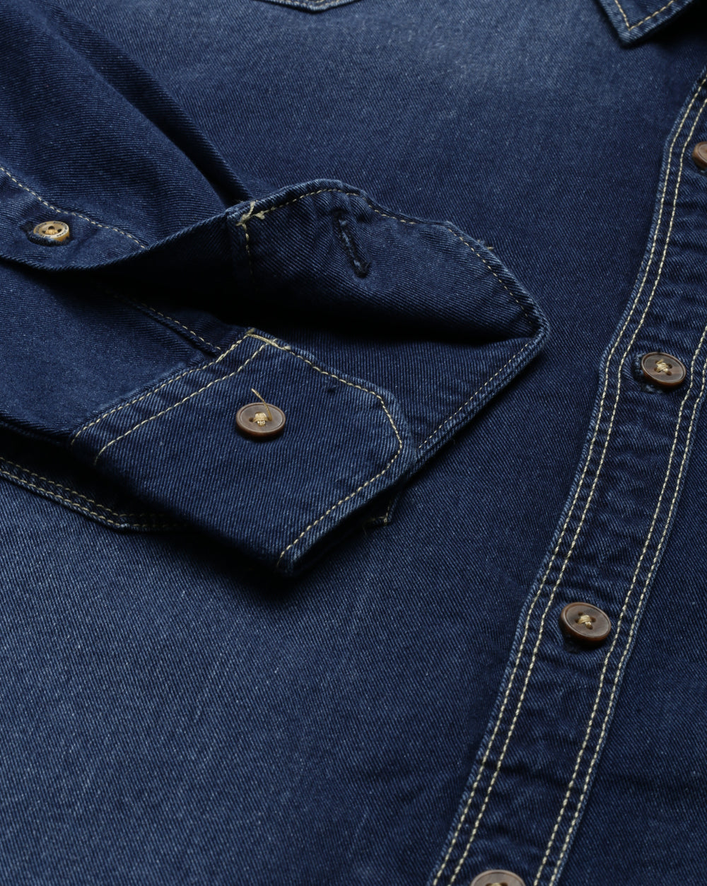 Mid Blue Washed Denim Shirt for Men 