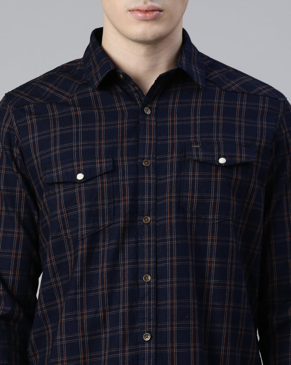 Swing Indigo Khaki Checkered Shirt for Men 