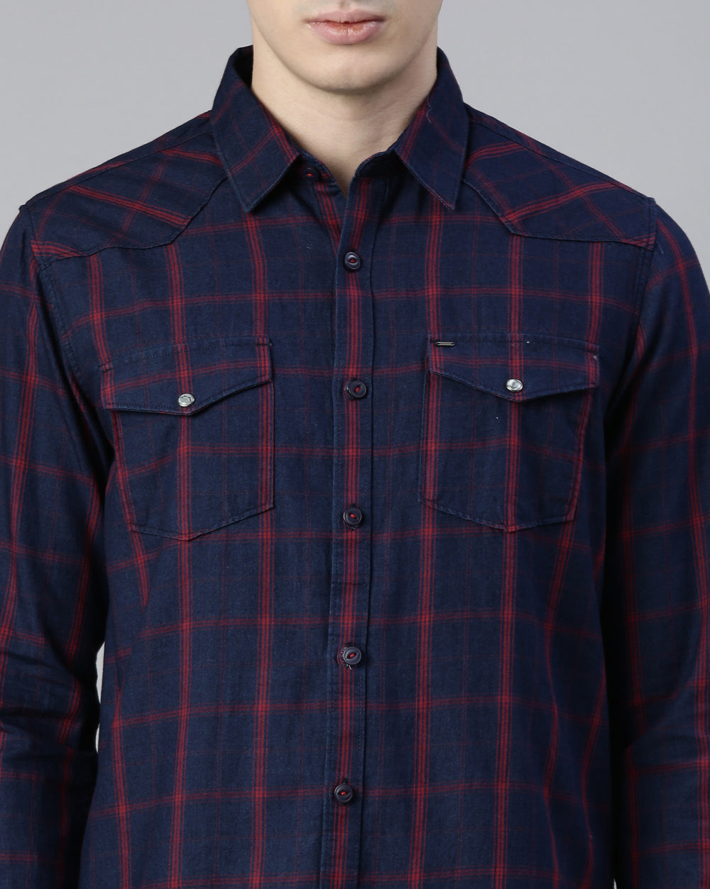 Blue Swing Denim Check Shirt For Men